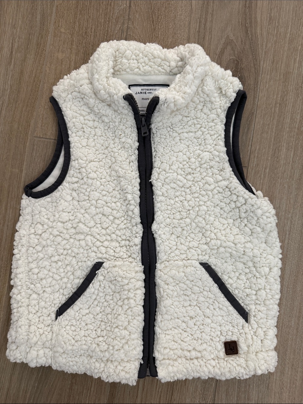 Janie and Jack Cream Sherpa Vest with Charcoal Grey Trim